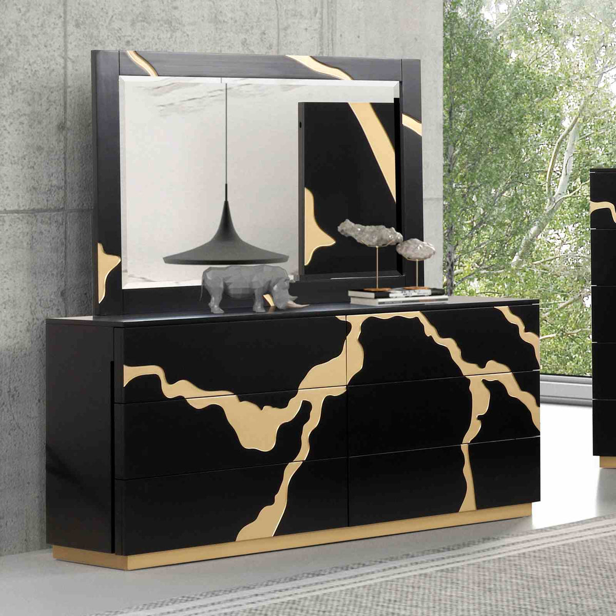 Goldsberg Black/Gold 5 Pc Queen Bedroom Set from Furniture of America - Luna Furniture