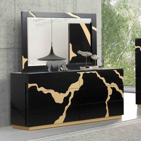 Goldsberg Black/Gold 5-Piece Queen Bedroom Set from Furniture of America - Luna Furniture