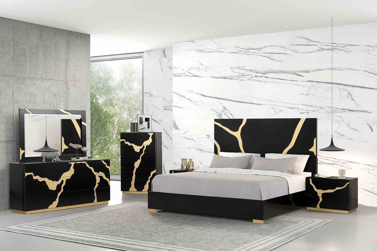 Goldsberg Black/Gold 5 Pc Queen Bedroom Set from Furniture of America - Luna Furniture