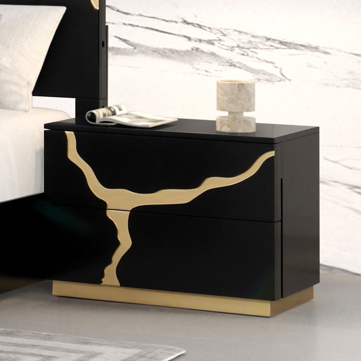 Goldsberg Black/Gold Nightstand from Furniture of America - Luna Furniture