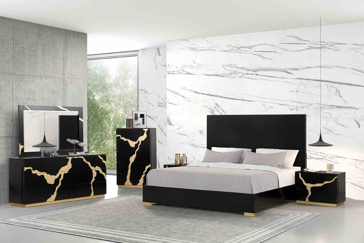 Goldsberg Black/Gold 5 Pc Queen Bedroom Set from Furniture of America - Luna Furniture