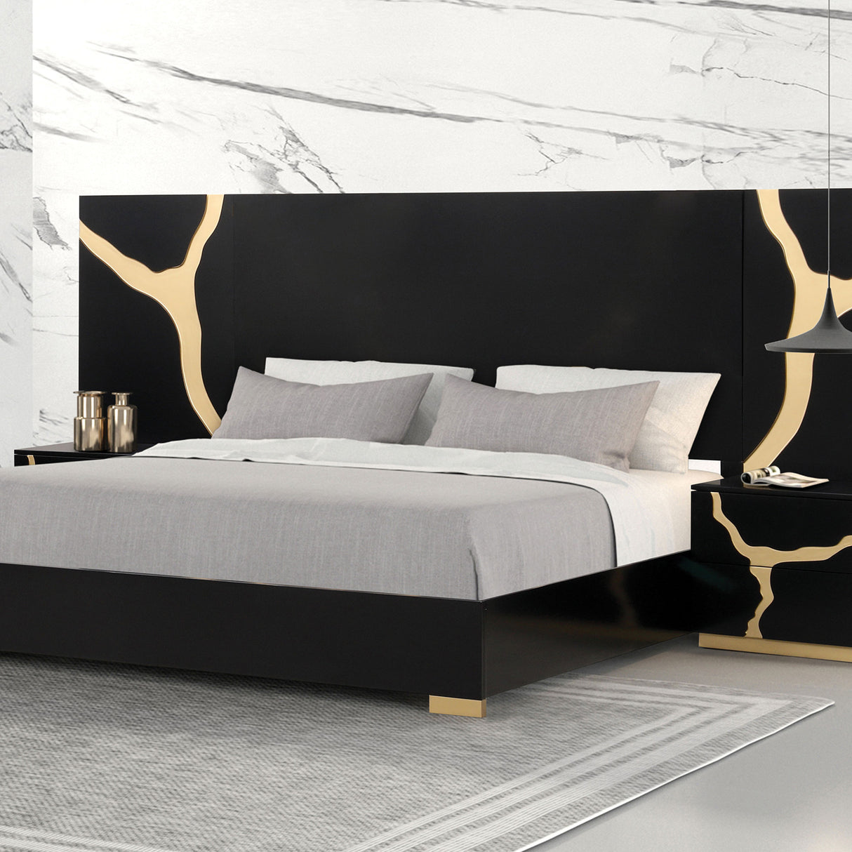 Goldsberg Black/Gold Contemporary Wall Panel Bedroom Set from Furniture of America - Luna Furniture