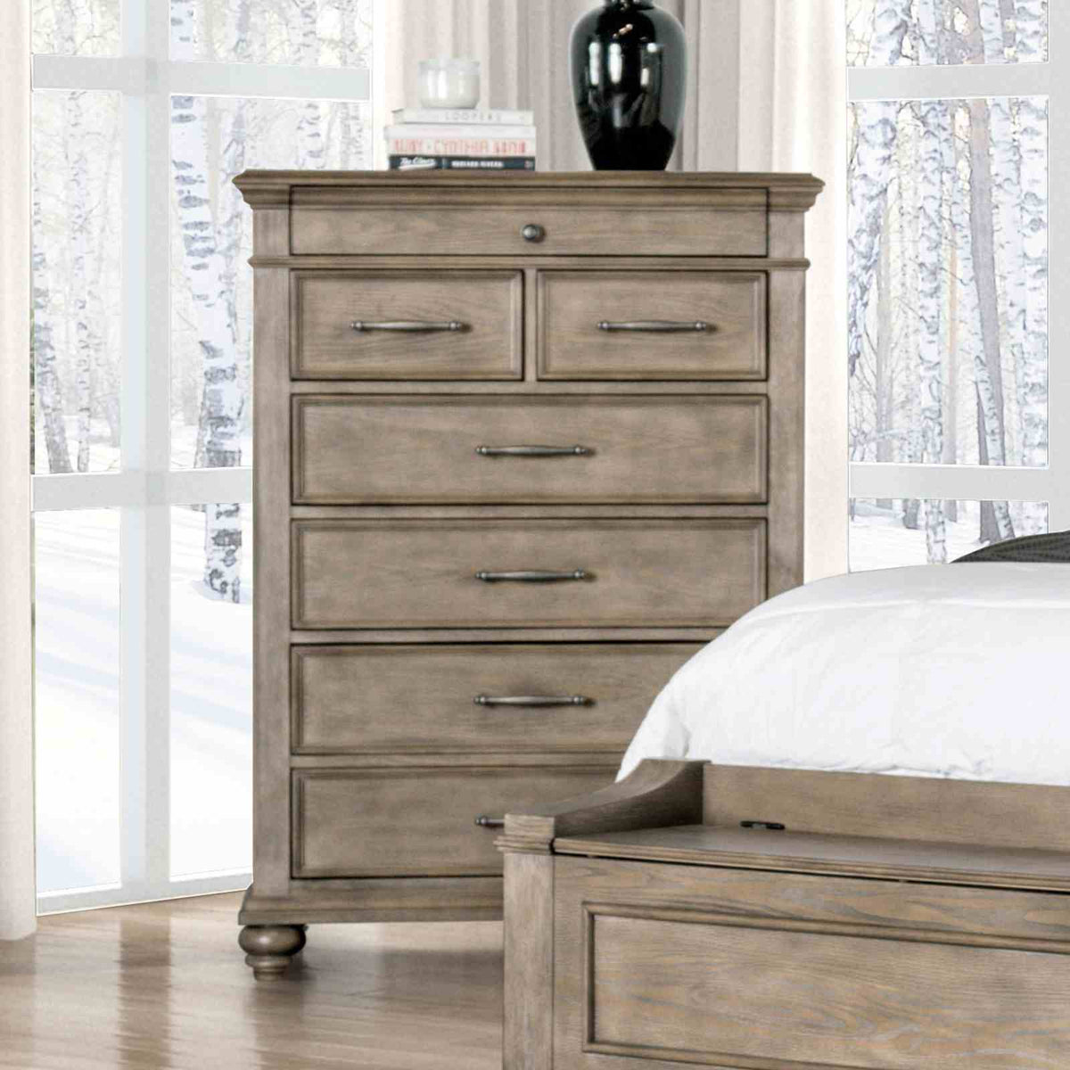 Philomath Aged Oak 5 Pc Queen Bedroom Set from Furniture of America - Luna Furniture
