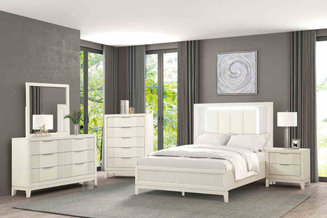 Isadore Antique White LED Queen Panel Bed from Furniture of America - Luna Furniture