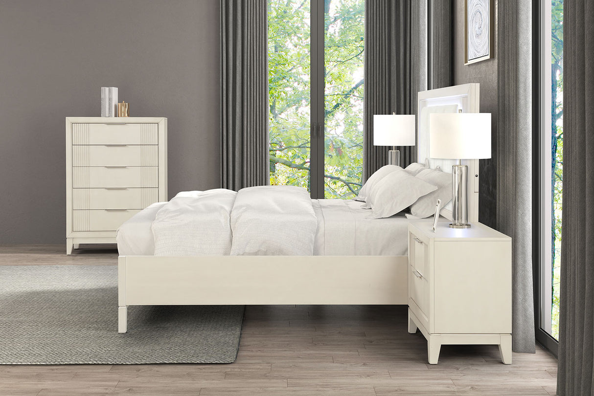 Isadore Antique White LED Queen Panel Bed from Furniture of America - Luna Furniture