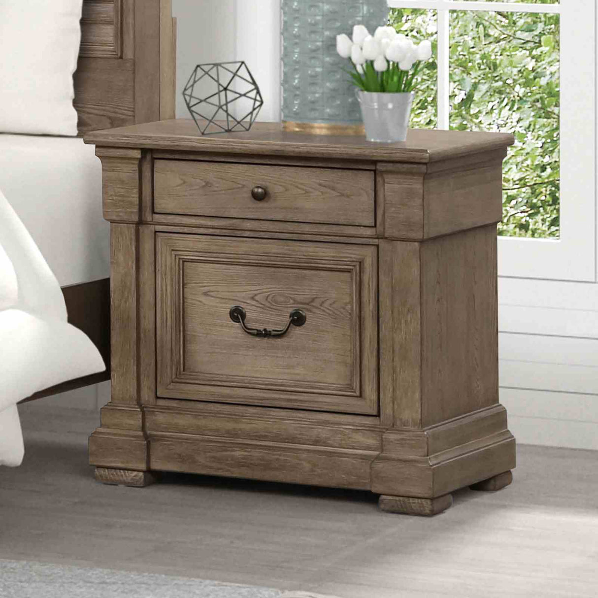 Sheringham Weathered Gray Transitional Bedroom Set from Furniture of America - Luna Furniture
