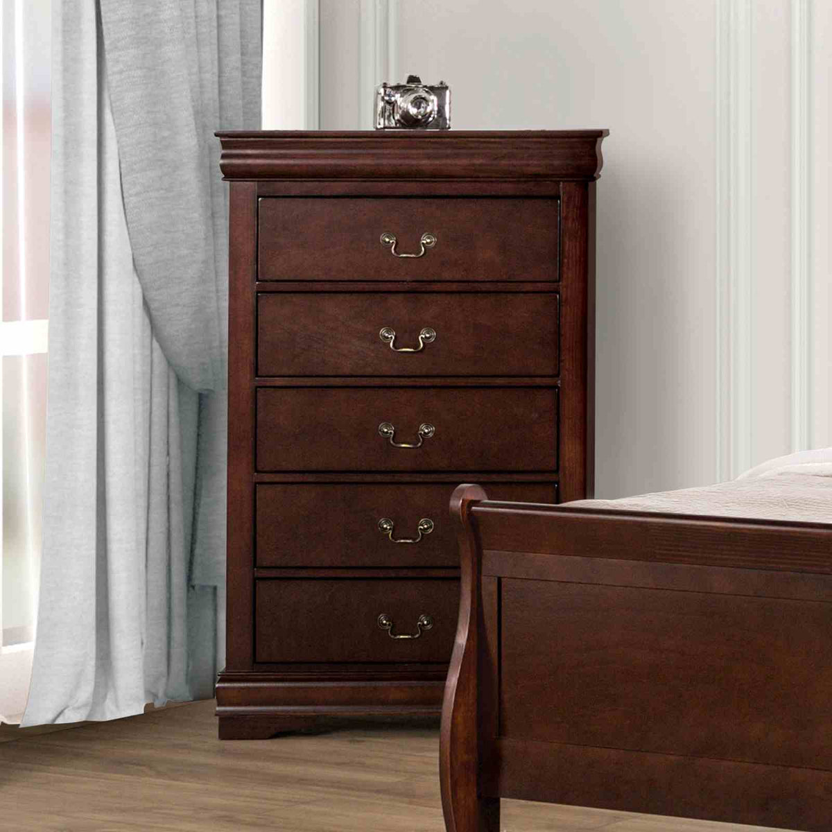 Louis Philippe Dark Cherry 5 Pc Queen Bedroom Set from Furniture of America - Luna Furniture