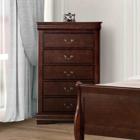 Louis Philippe Dark Cherry 5-Piece Queen Bedroom Set from Furniture of America - Luna Furniture