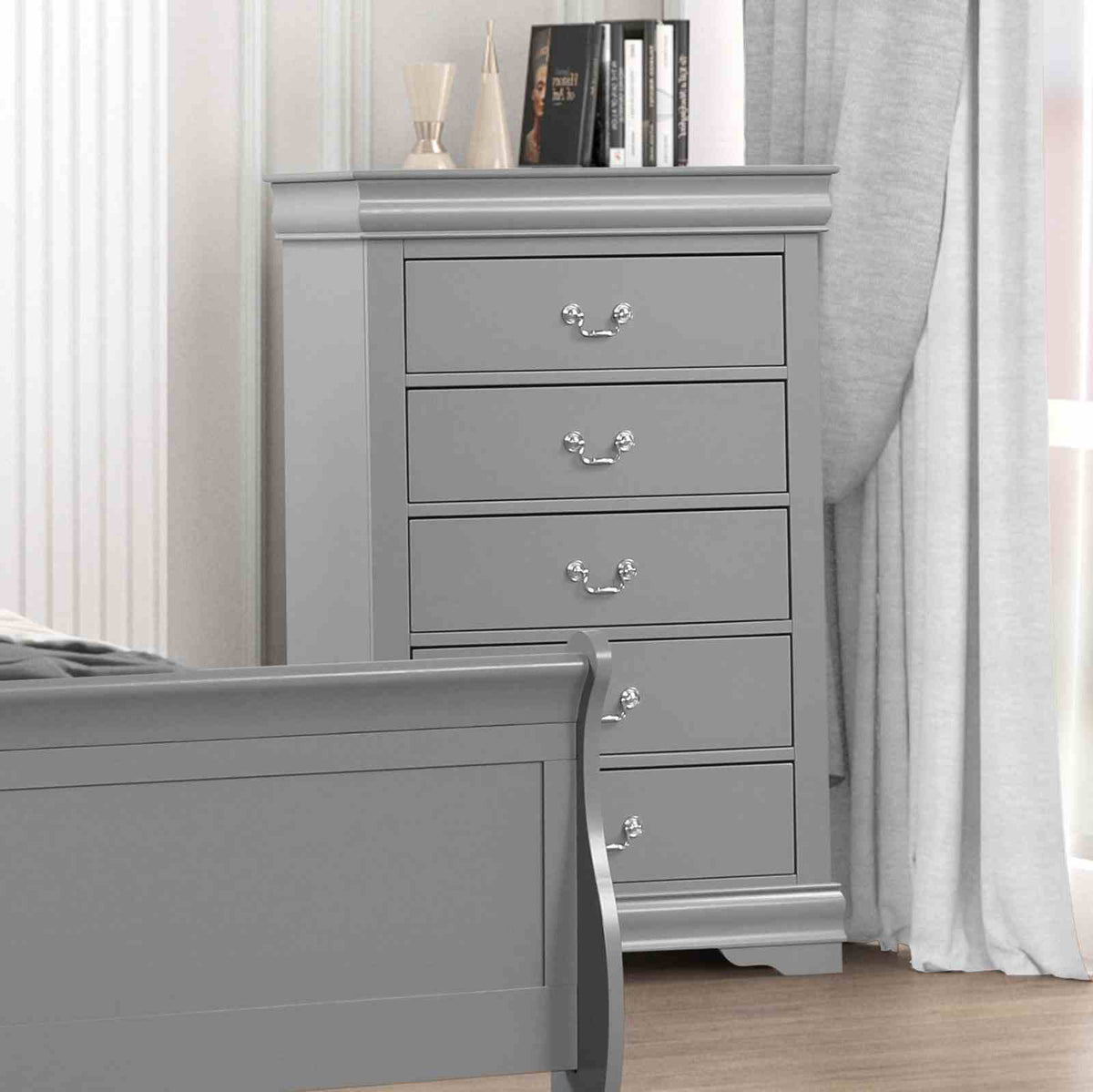 Louis Philippe Gray 5 Pc Queen Bedroom Set from Furniture of America - Luna Furniture