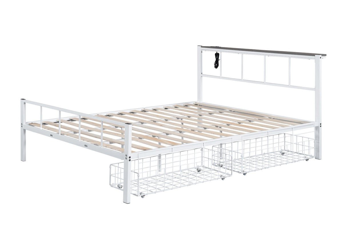 Nicoli White Queen Metal Bed With Underbed Storage from Furniture of America - Luna Furniture