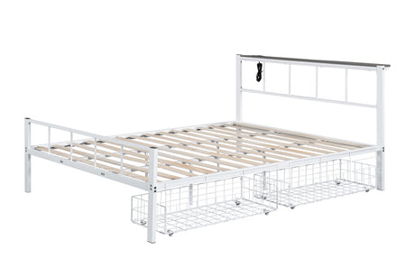 Nicoli White Queen Metal Bed With Underbed Storage from Furniture of America - Luna Furniture