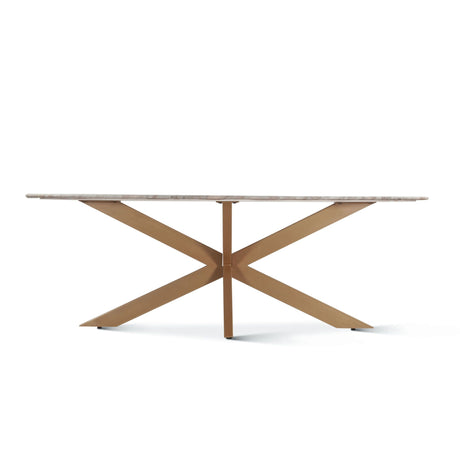 Malibu 70" Oval Dining Table in Sawar Marble with Antique Gold Base from Home Trends & Design - Luna Furniture