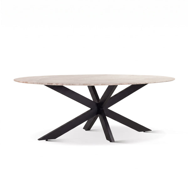 Malibu 90" Oval Dining Table in Sawar Marble with Black Base