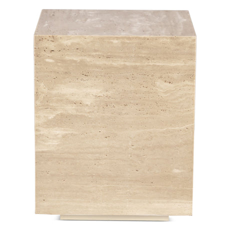 Nile 18" Drum Side Table in Travertine Stone from Home Trends & Design - Luna Furniture