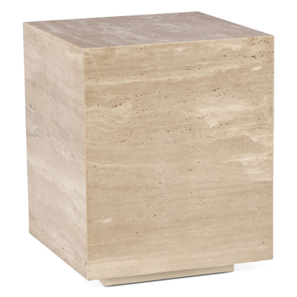 Nile 18" Drum Side Table in Travertine Stone