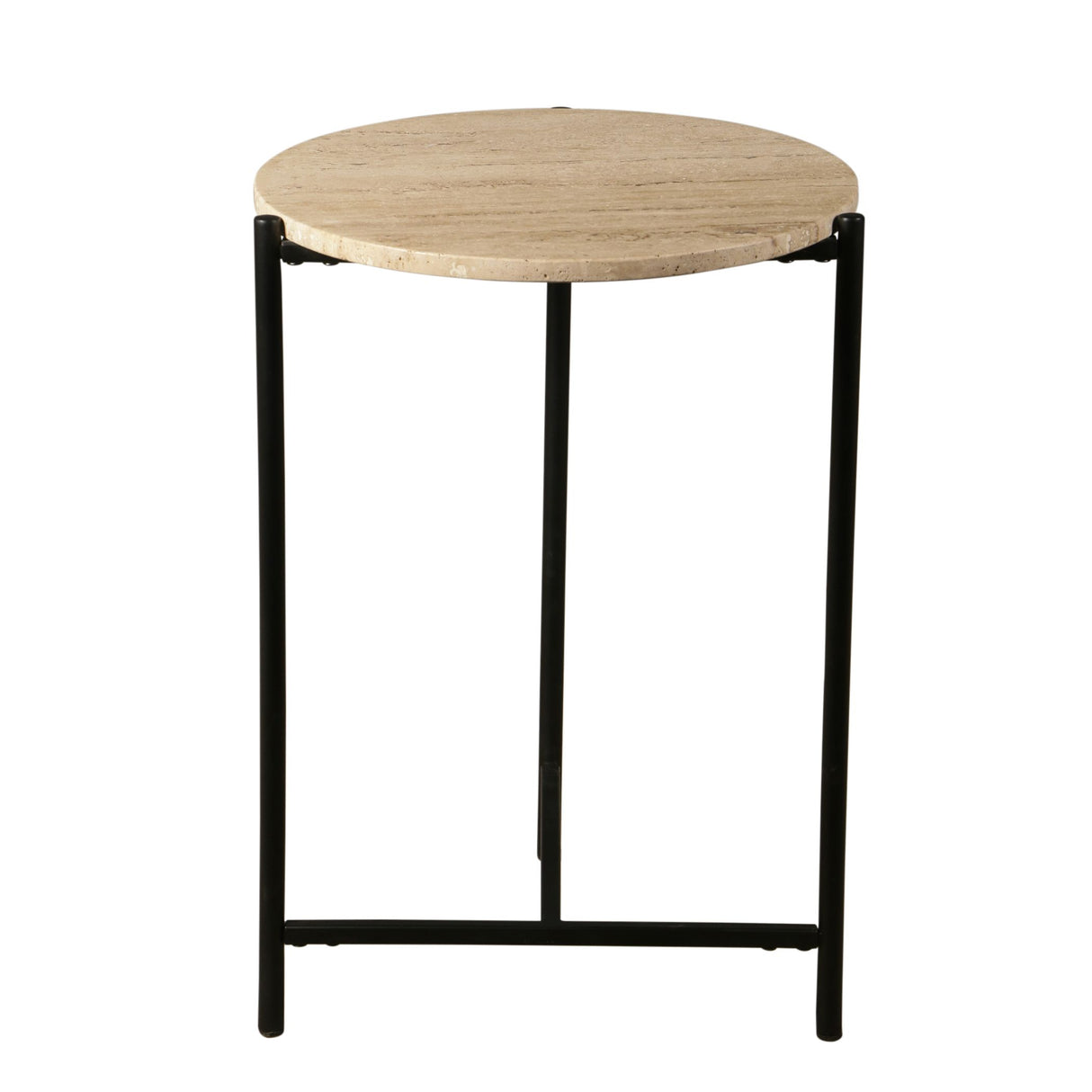 Nola 18" Side Table Table in Travertine Stone and Iron from Home Trends & Design - Luna Furniture