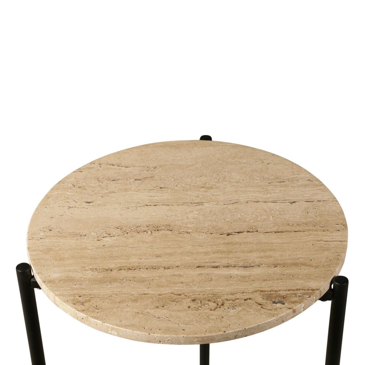 Nola 18" Side Table Table in Travertine Stone and Iron from Home Trends & Design - Luna Furniture