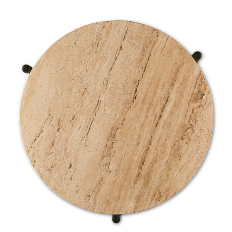 Nola 18" Side Table Table in Travertine Stone and Iron from Home Trends & Design - Luna Furniture