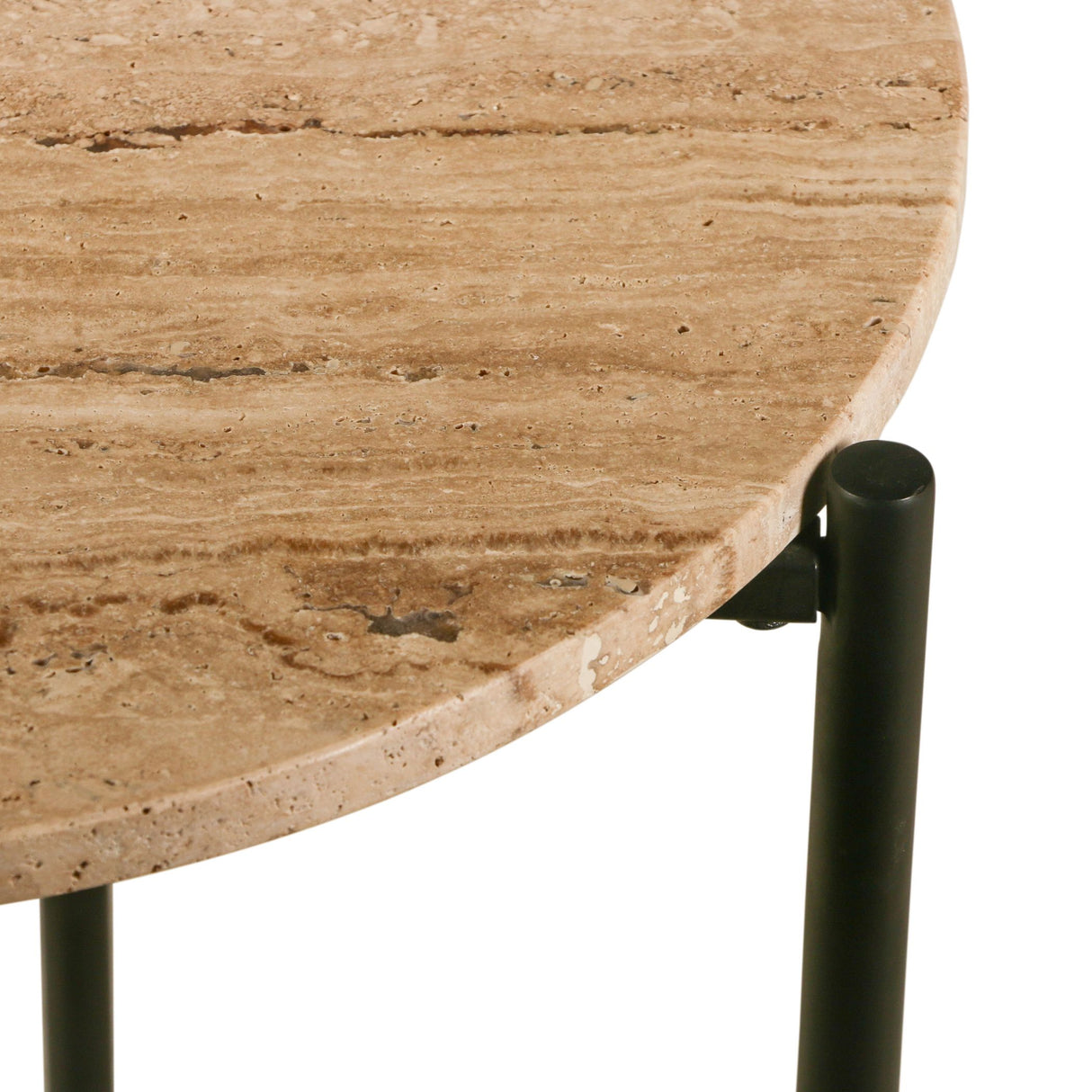 Nola 18" Side Table Table in Travertine Stone and Iron from Home Trends & Design - Luna Furniture