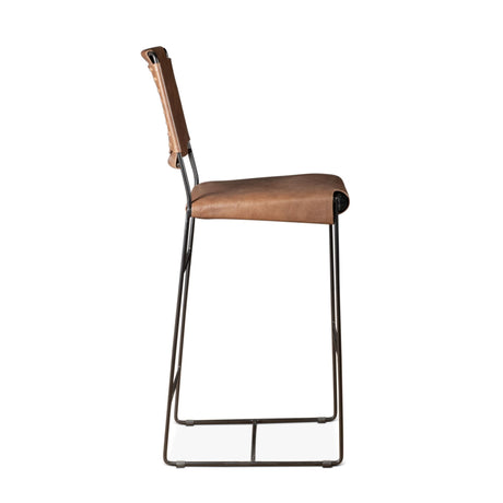 New York 18" Bar Chair in Brown Buffalo Leather and Iron from Home Trends & Design - Luna Furniture