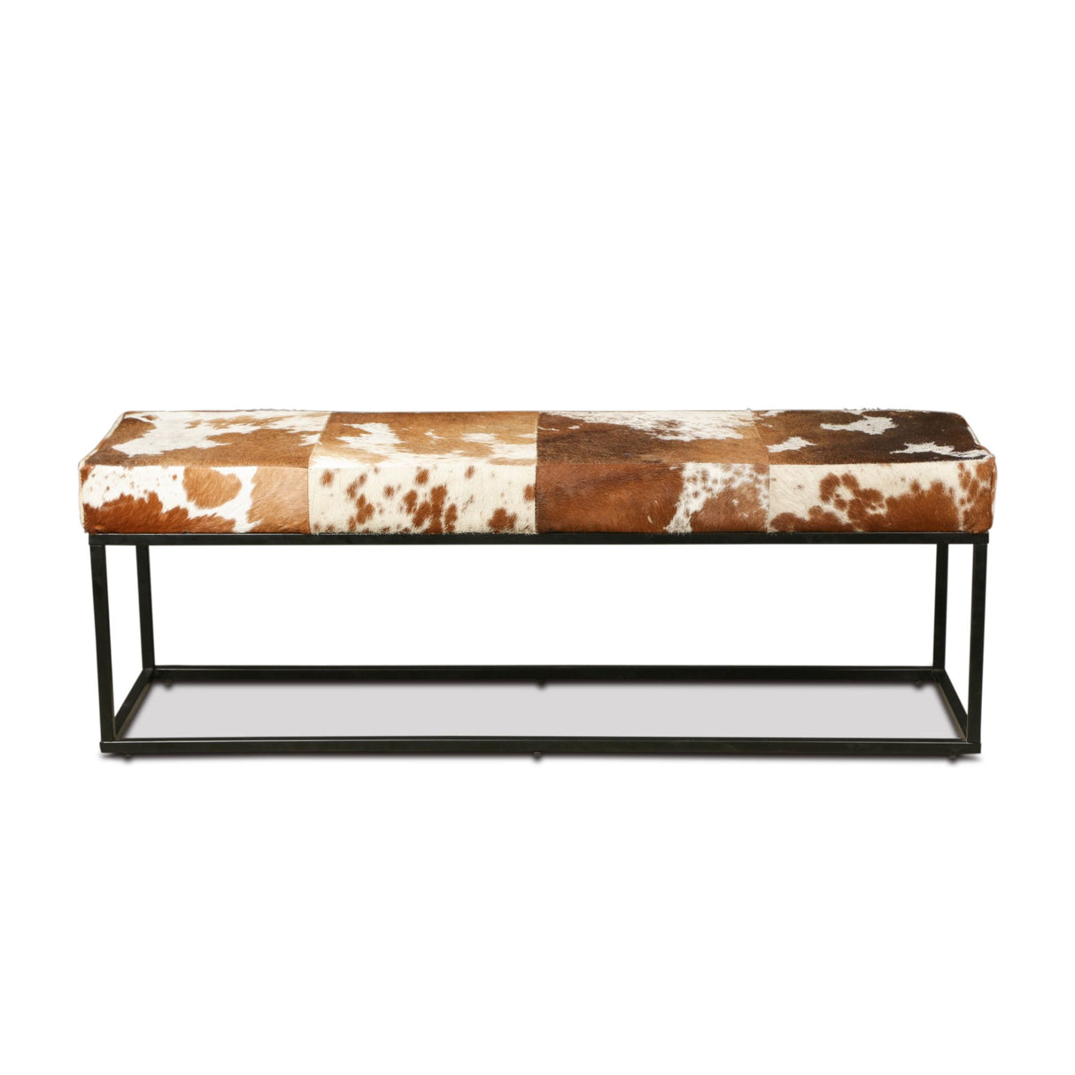 New York 54" Bench in Brown Cowhide Leather and Iron from Home Trends & Design - Luna Furniture