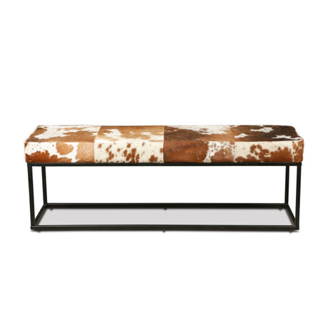 New York 54" Bench in Brown Cowhide Leather and Iron from Home Trends & Design - Luna Furniture