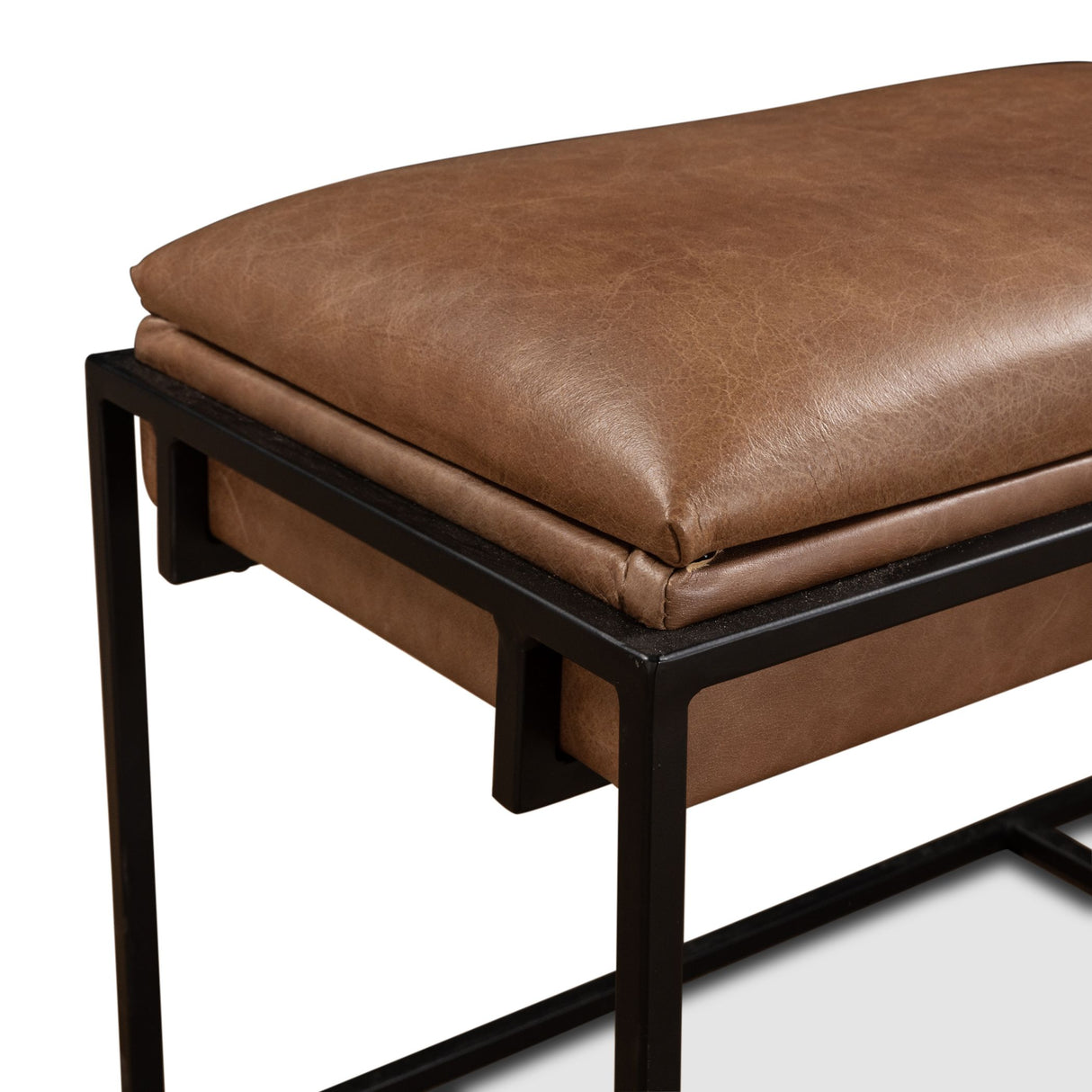 New York 62" Bench in Cognac Leather and Iron from Home Trends & Design - Luna Furniture