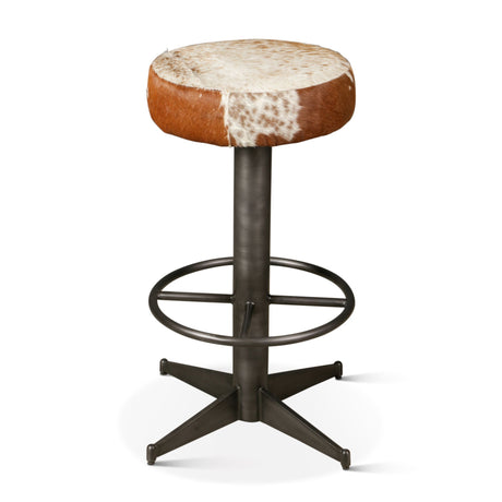New York 16" Bar Stool in Brown Cowhide Leather and Iron from Home Trends & Design - Luna Furniture