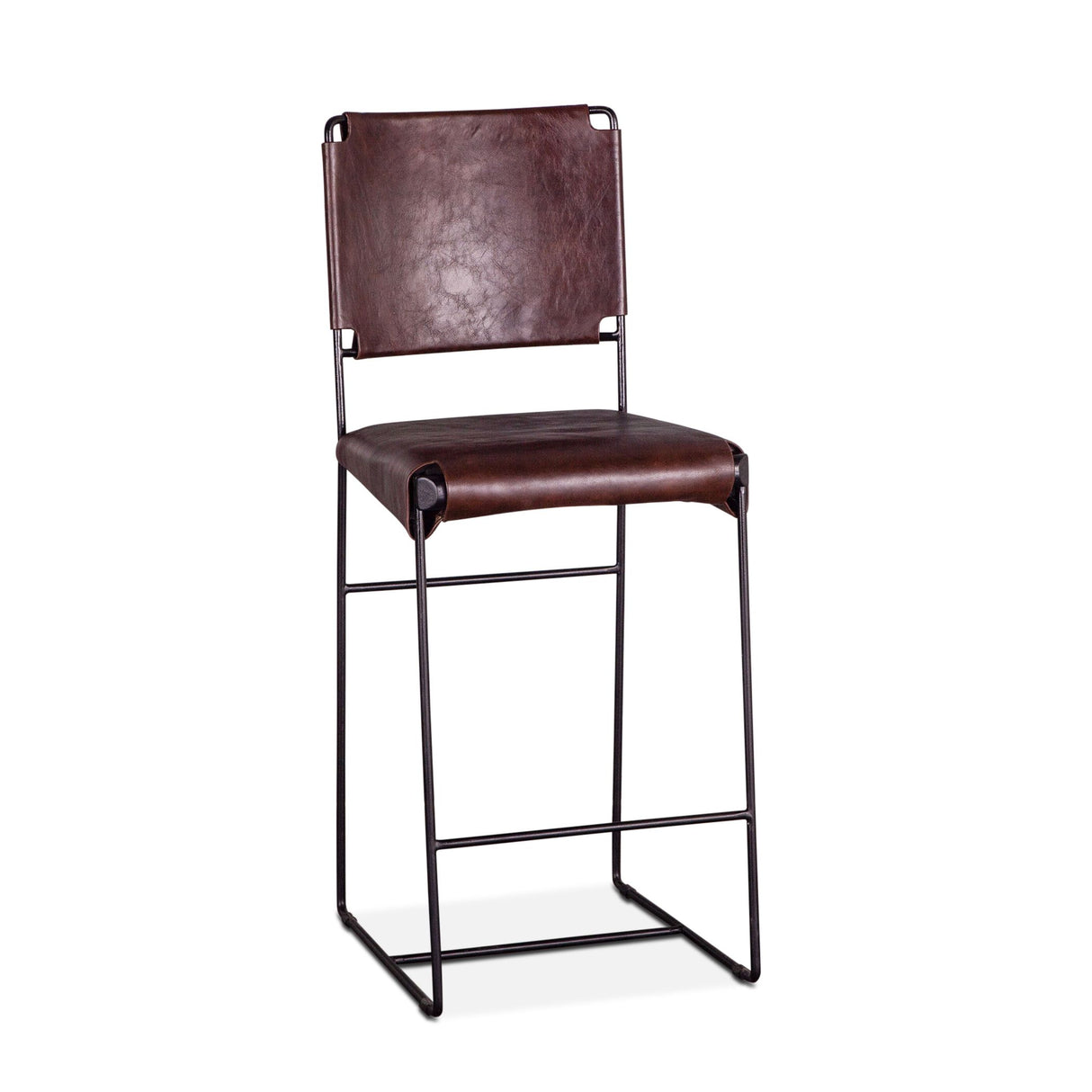 New York 17" Counter Chair in Chocolate Top Grain Leather and Iron from Home Trends & Design - Luna Furniture