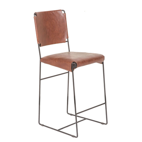 New York 17" Counter Chair in Tobacco Top Grain Leather and Iron from Home Trends & Design - Luna Furniture