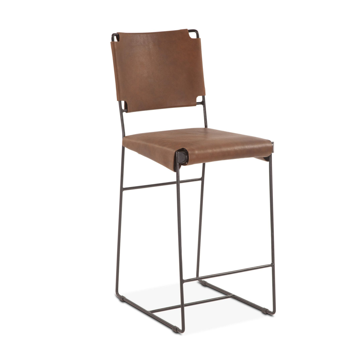 New York 18" Counter Chair in Brown Buffalo Leather and Iron from Home Trends & Design - Luna Furniture