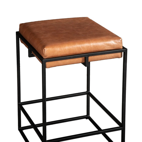 New York 17" Backless Counter Stool in Cognac Leather from Home Trends & Design - Luna Furniture