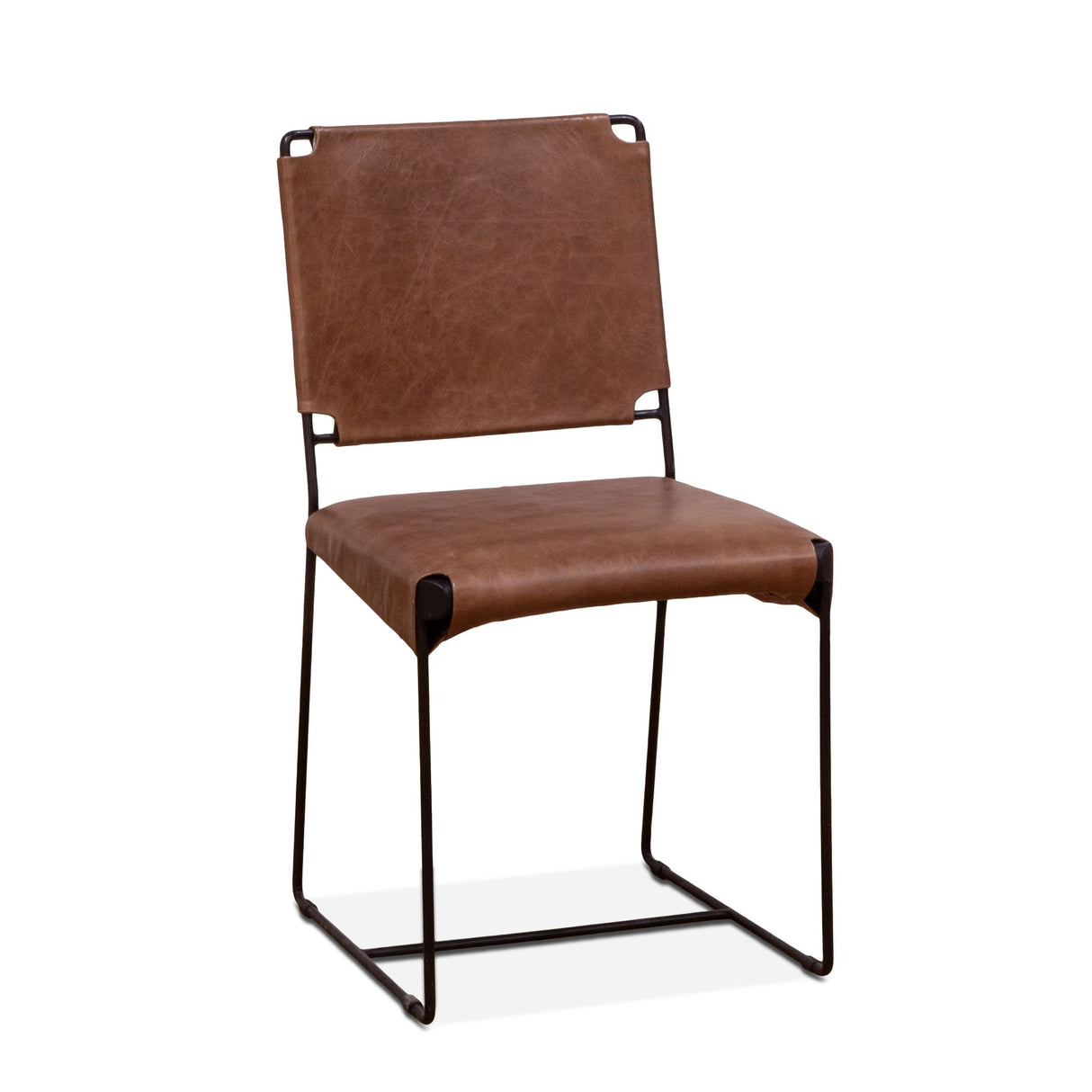 New York 18" Dining Chair in Tobacco Leather and Iron, Set of 2 from Home Trends & Design - Luna Furniture