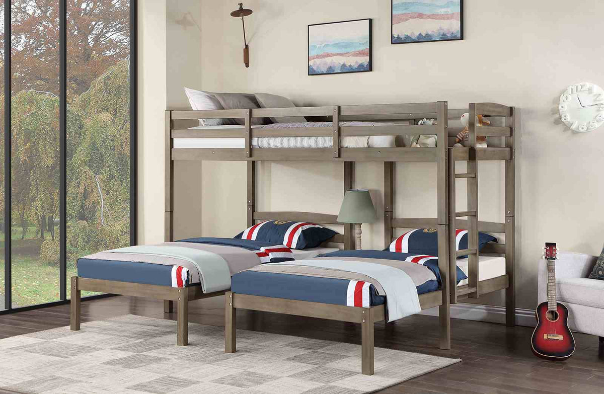 Hortense Warm Gray Triple Twin Bed from Furniture of America - Luna Furniture