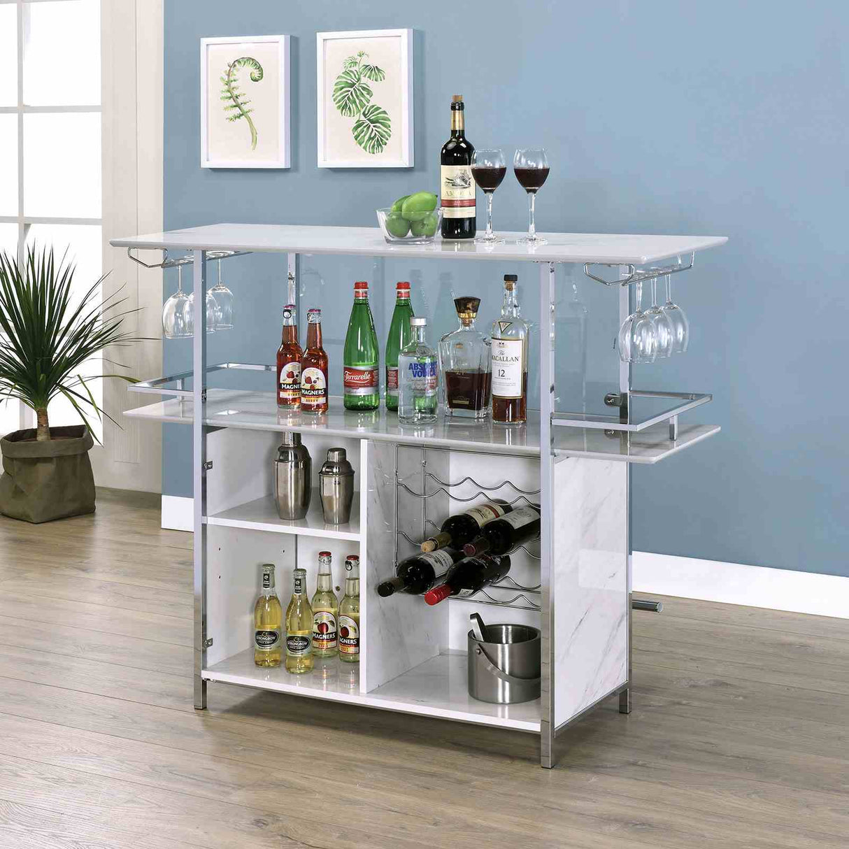 Rianna White/Chrome Bar Table from Furniture of America - Luna Furniture