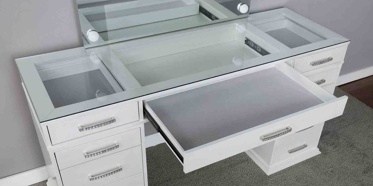 Valentina Luminous White Vanity Set from Furniture of America - Luna Furniture
