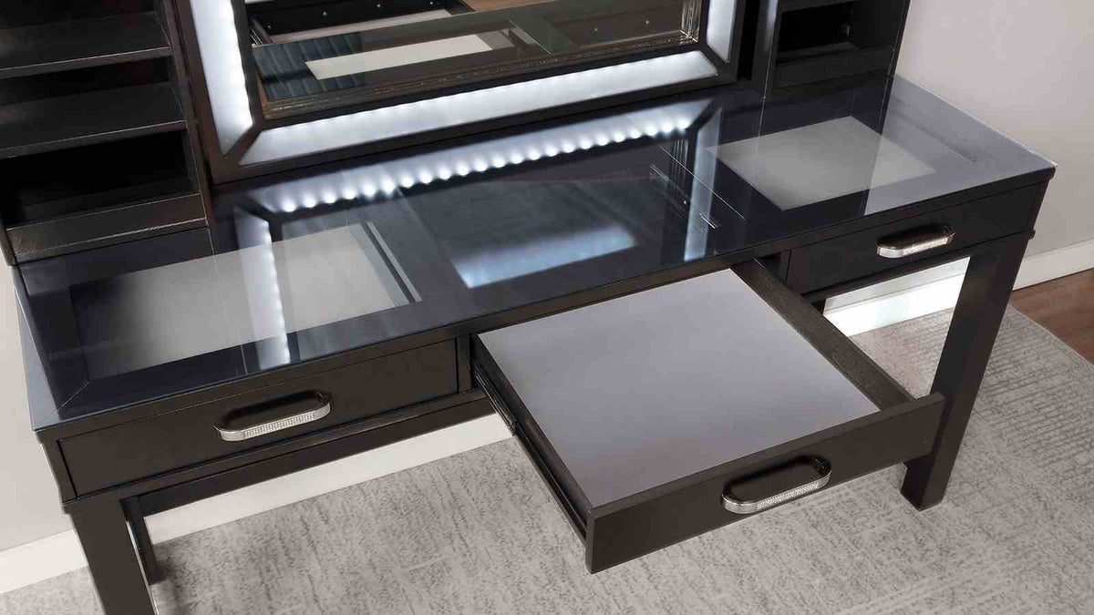 Stephanie Obsidian Gray Vanity Set from Furniture of America - Luna Furniture