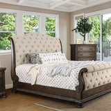 Lysandra  Antique Rustic Brown King Upholstered Sleigh Bed