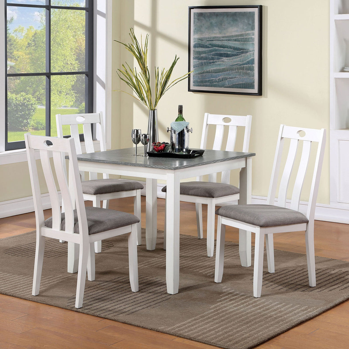 Dunseith White/Gray 5 Pc. Dining Set from Furniture of America - Luna Furniture