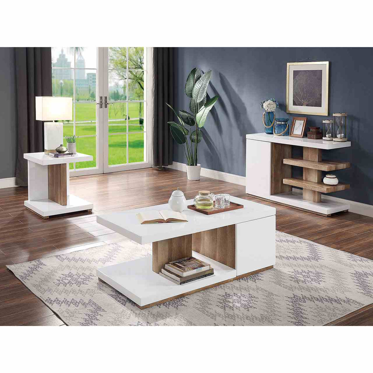 Moa White/Natural Tone End Table from Furniture of America - Luna Furniture