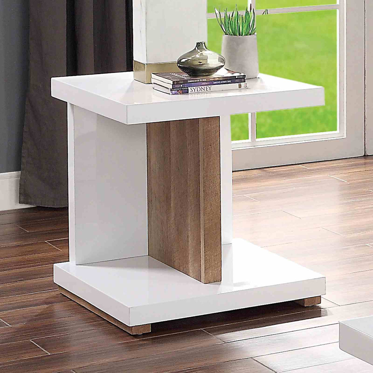 Moa White/Natural Tone End Table from Furniture of America - Luna Furniture
