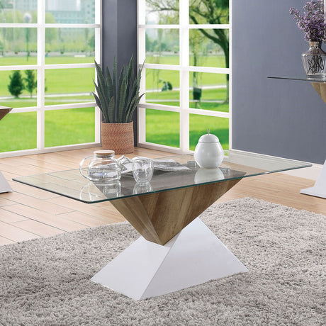 Bima White/Natural Tone Coffee Table from Furniture of America - Luna Furniture