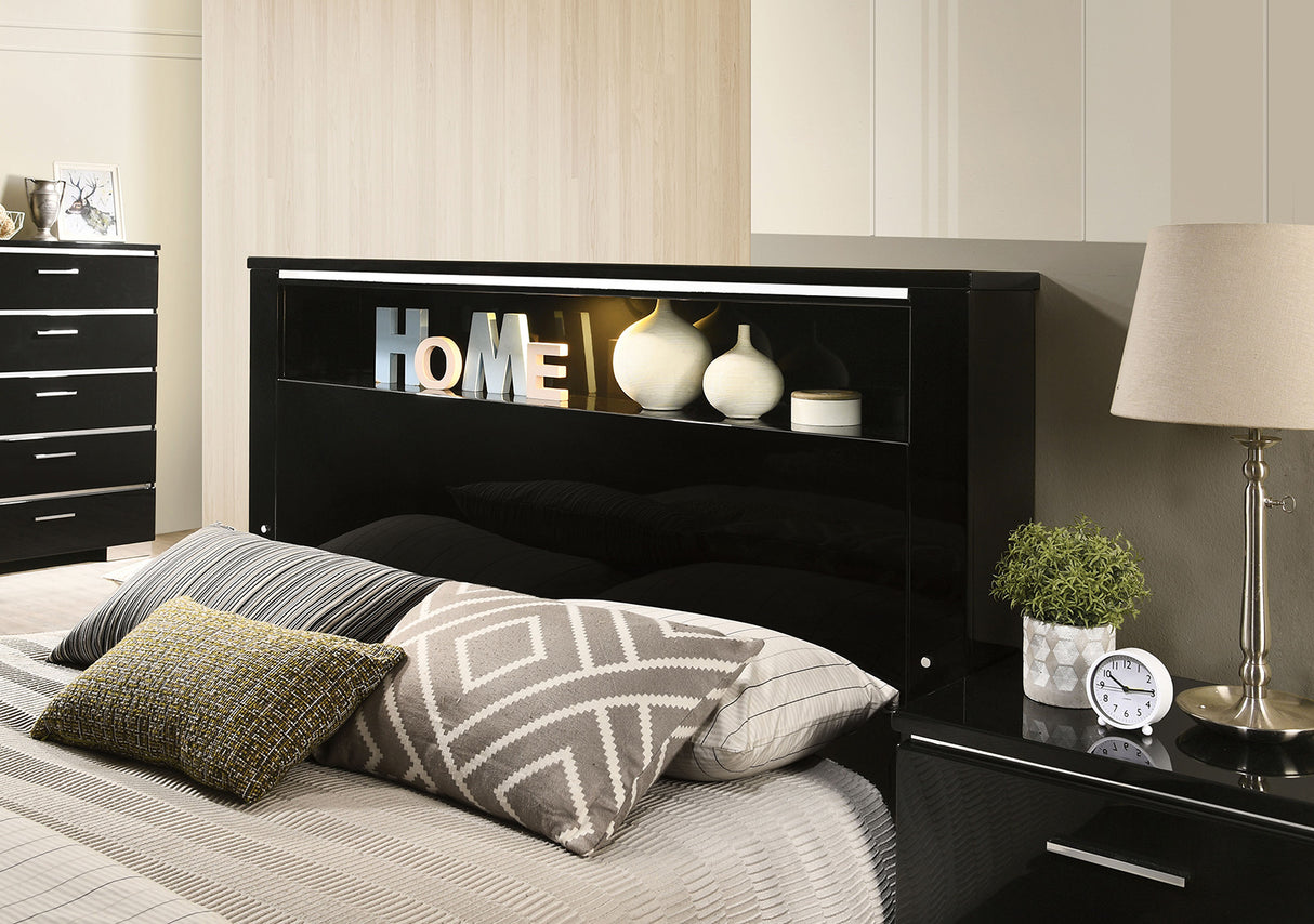 Carlie Black LED King Bed with Shelf Headboard from Furniture of America - Luna Furniture