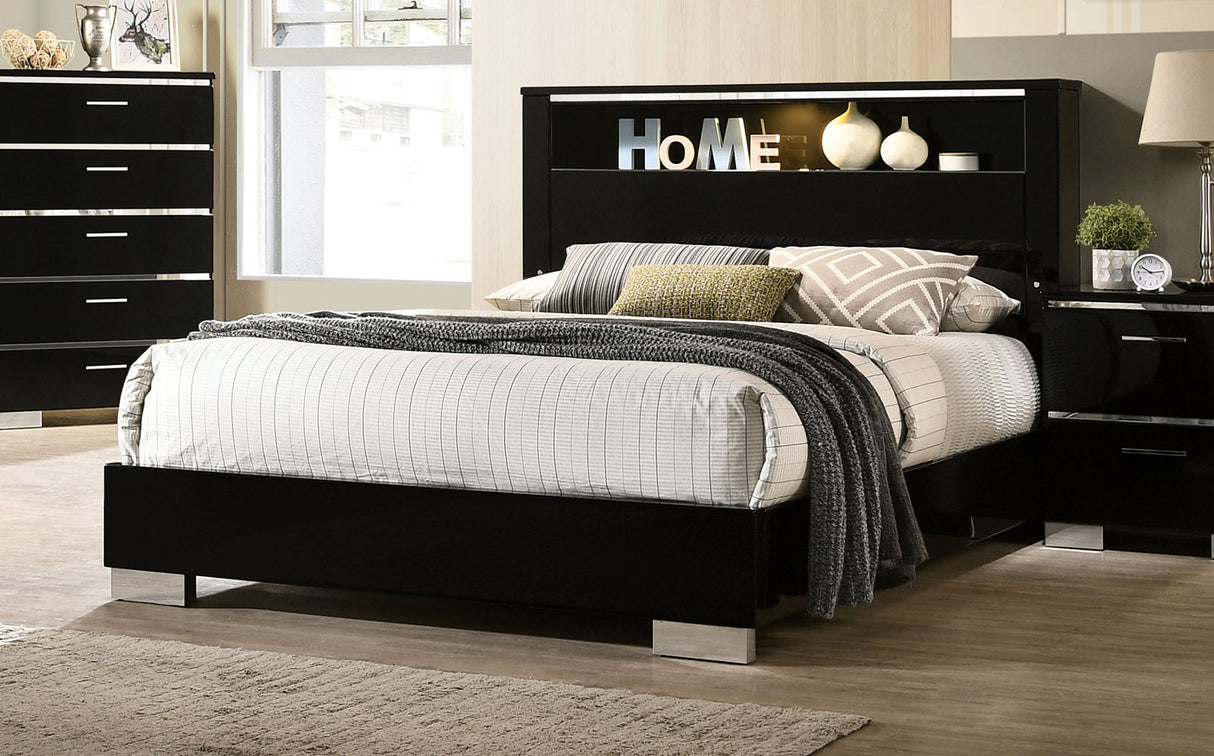 Carlie Black LED King Bed with Shelf Headboard from Furniture of America - Luna Furniture