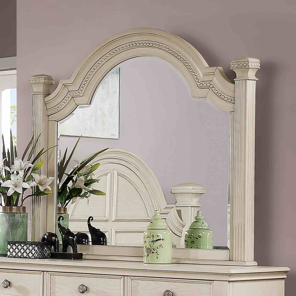 Pamphilos Antique White 5-Piece Queen Bedroom Set from Furniture of America - Luna Furniture