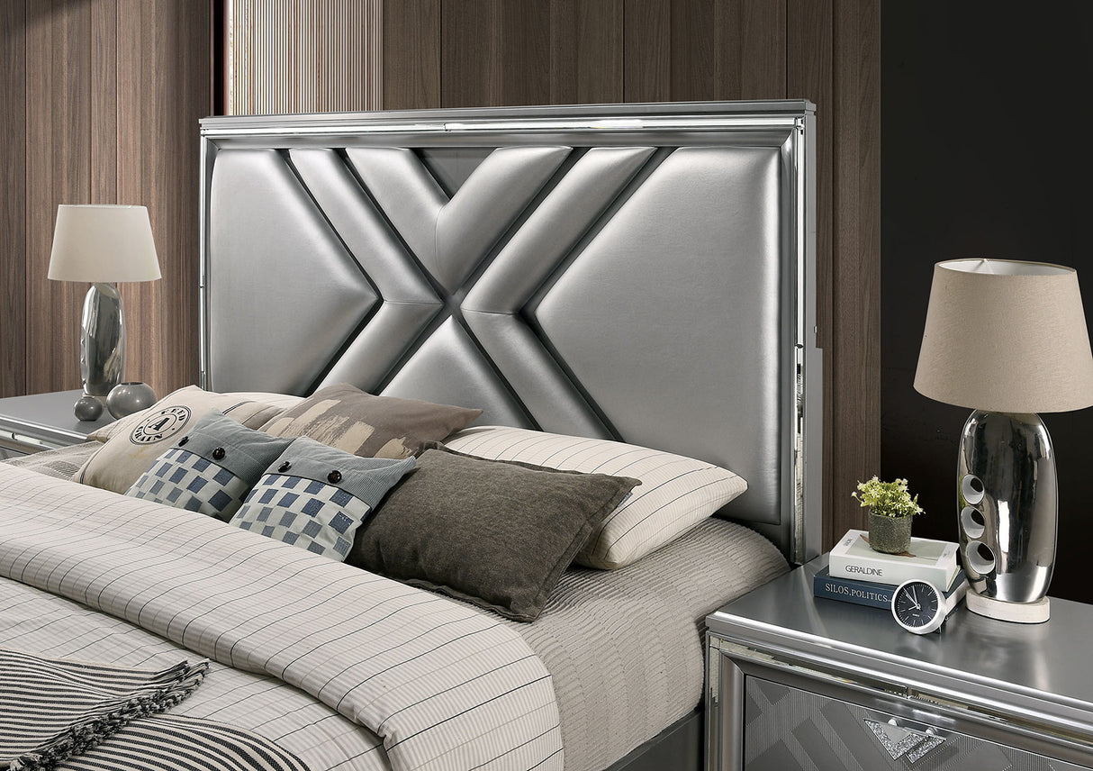 Emmeline Silver LED King Storage Platform Bed from Furniture of America - Luna Furniture