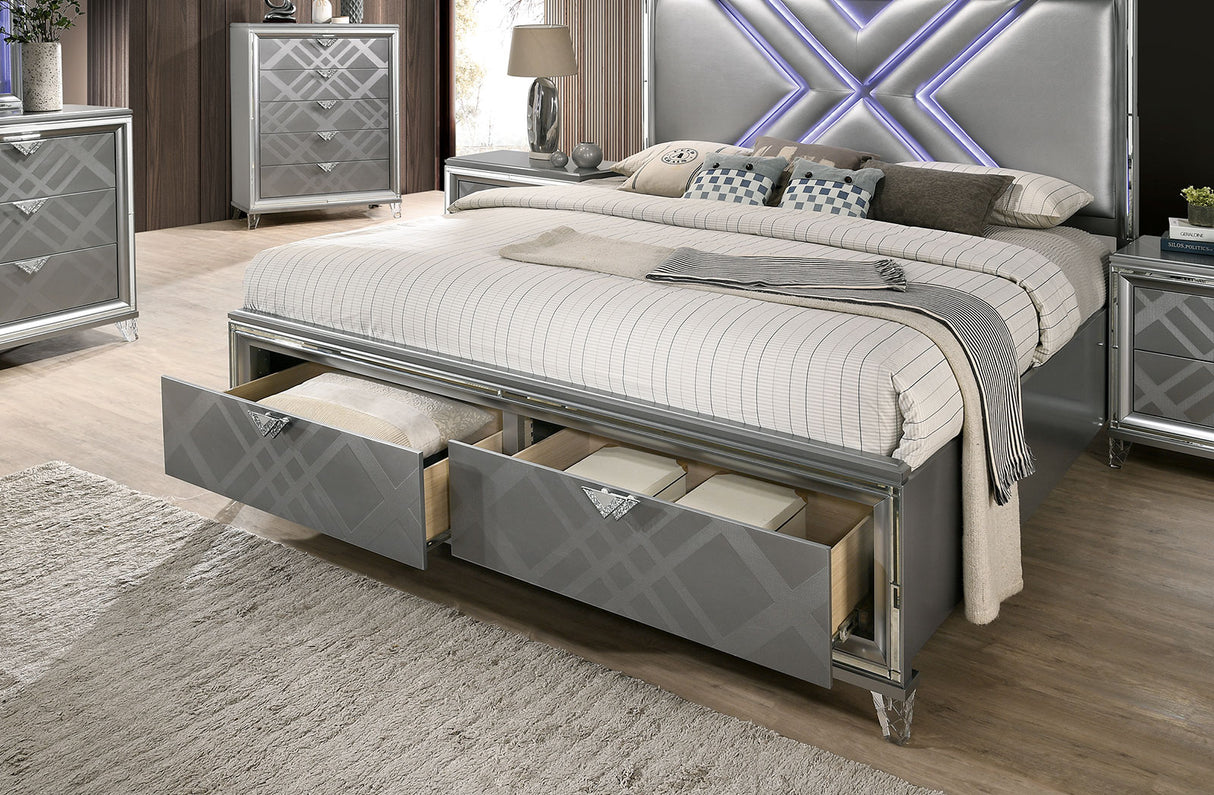 Emmeline Silver LED King Storage Platform Bed from Furniture of America - Luna Furniture