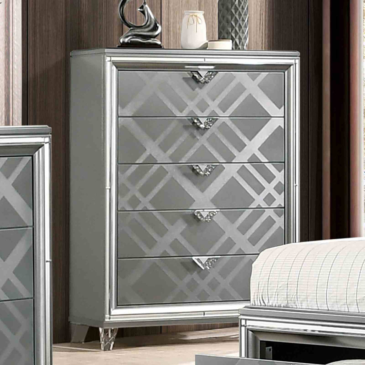 Emmeline Silver 5-Piece Queen Bedroom Set from Furniture of America - Luna Furniture