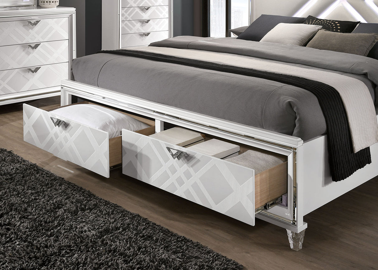 Emmeline White LED King Storage Platform Bed from Furniture of America - Luna Furniture