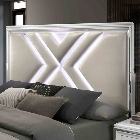 Emmeline White LED Queen Storage Platform Bed from Furniture of America - Luna Furniture
